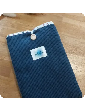 Housse protège livre velours bleu