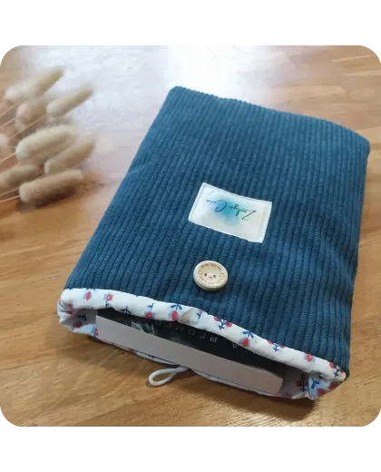 Housse protège livre velours bleu