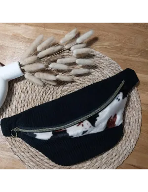 Sac banane velours noir et vachette