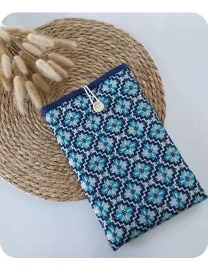 Housse protège livre jacquard bleu