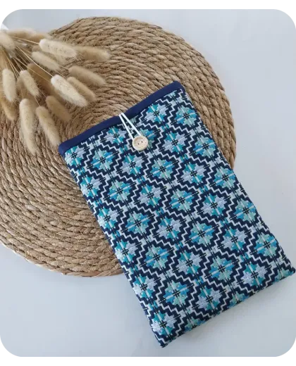 Housse protège livre jacquard bleu