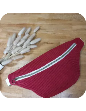 Sac banane velours bordeaux et blanc