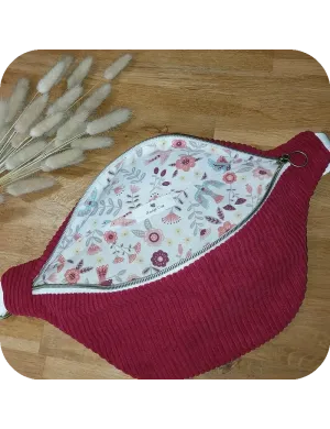 Sac banane velours bordeaux et blanc