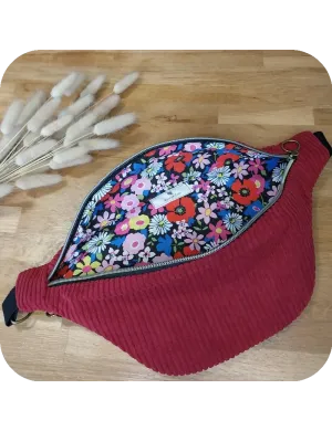 Sac banane velours bordeaux et noir