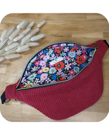 Sac banane velours bordeaux et noir